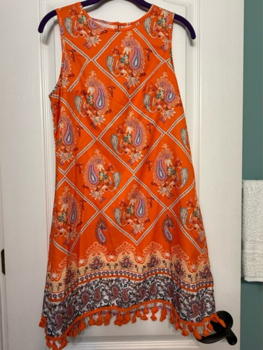 Women’s Orange Paisley Tassel Dress